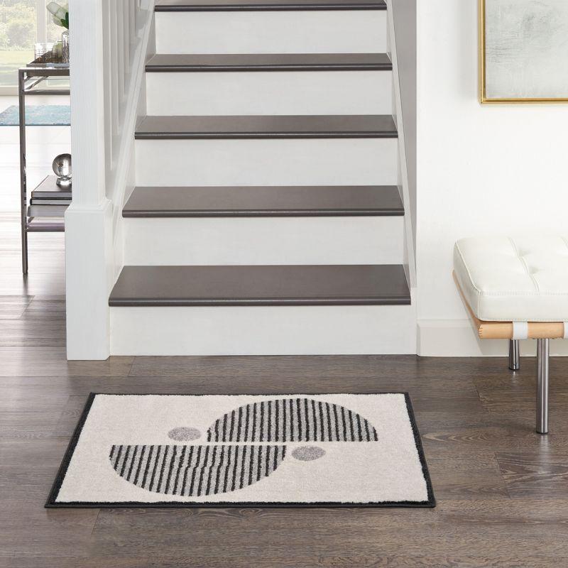Nourison Modern Passion Circle Mid-Century Modern Indoor Rug Ivory/Black 2' x 3'