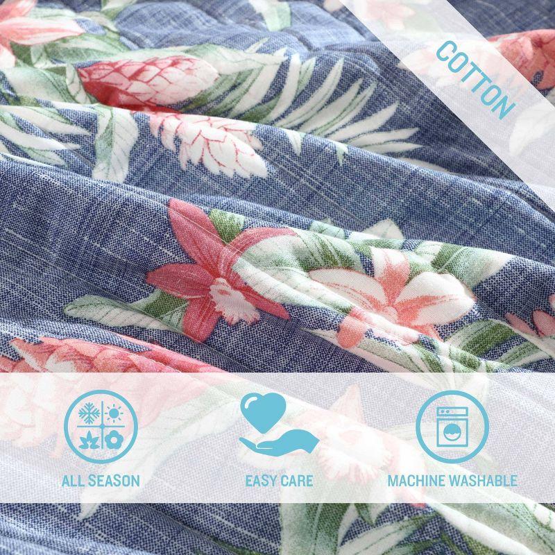 Eddie Bauer Tommy Bahama Floral Enchantment Cotton Reversible Blue Quilt Set