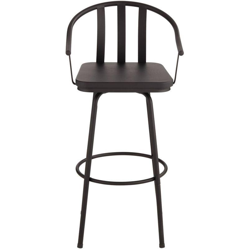 Elm Lane Lael Black Swivel Bar Stool 25 3/8" High Modern Industrial Wood Seat Curved Arm with Backrest Footrest for Kitchen Counter Height Island Home