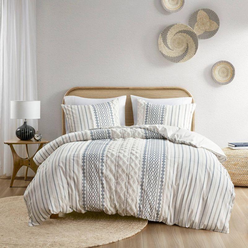 Imani Navy and White Cotton King Duvet Cover Set