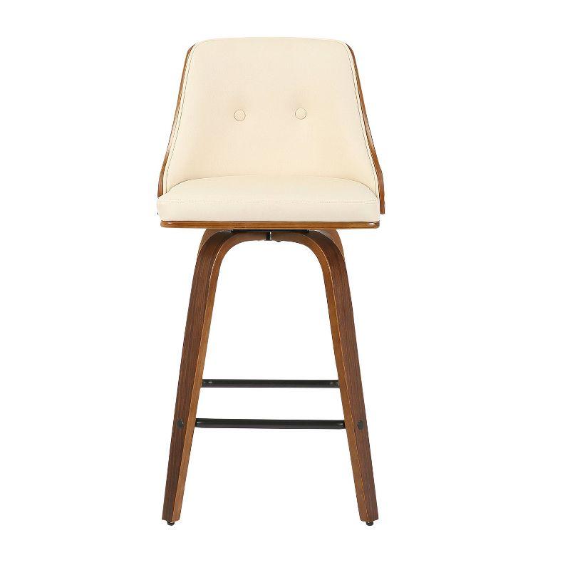 Set of 2 Gianna Upholstered Counter Height Barstools Cream/Walnut - Lumisource: Swivel, Tufted, Wood Legs