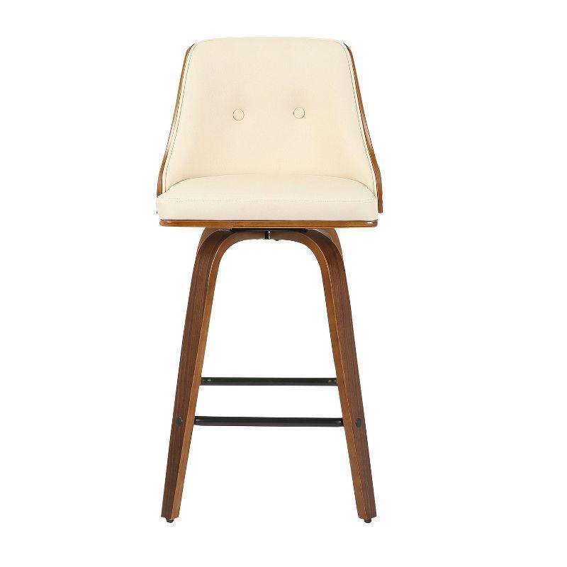 Mid-Century Modern Cream Faux Leather Swivel Counter Stool