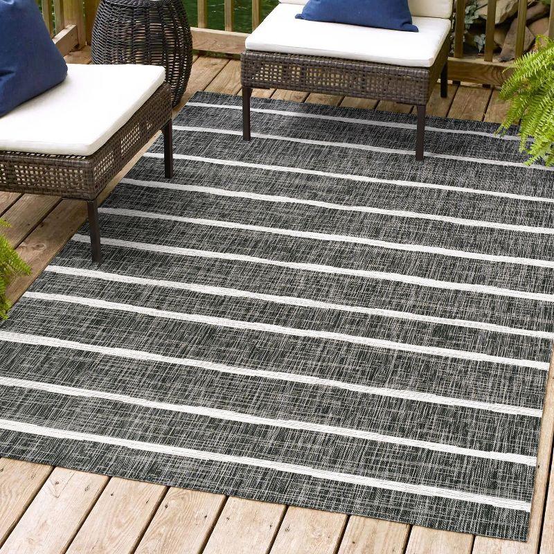 3'x5' Colonia Berber Stripe Indoor/Outdoor Area Rug, Black/Ivory - JONATHAN Y