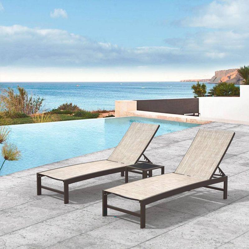 3-Piece Beige Aluminum Adjustable Outdoor Chaise Lounge Set