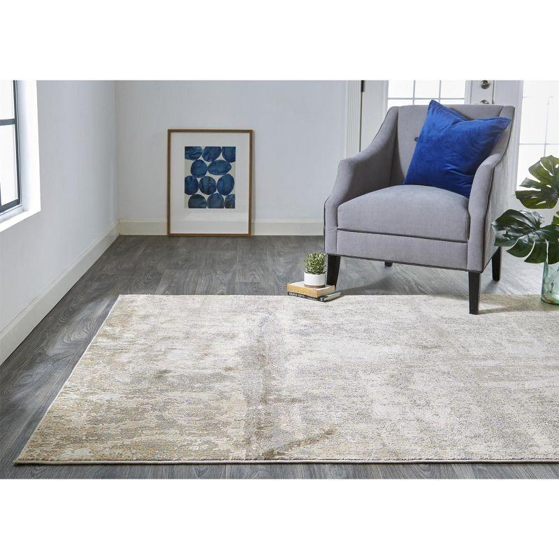 Gray and Ivory Abstract Hand-Knotted Round Rug