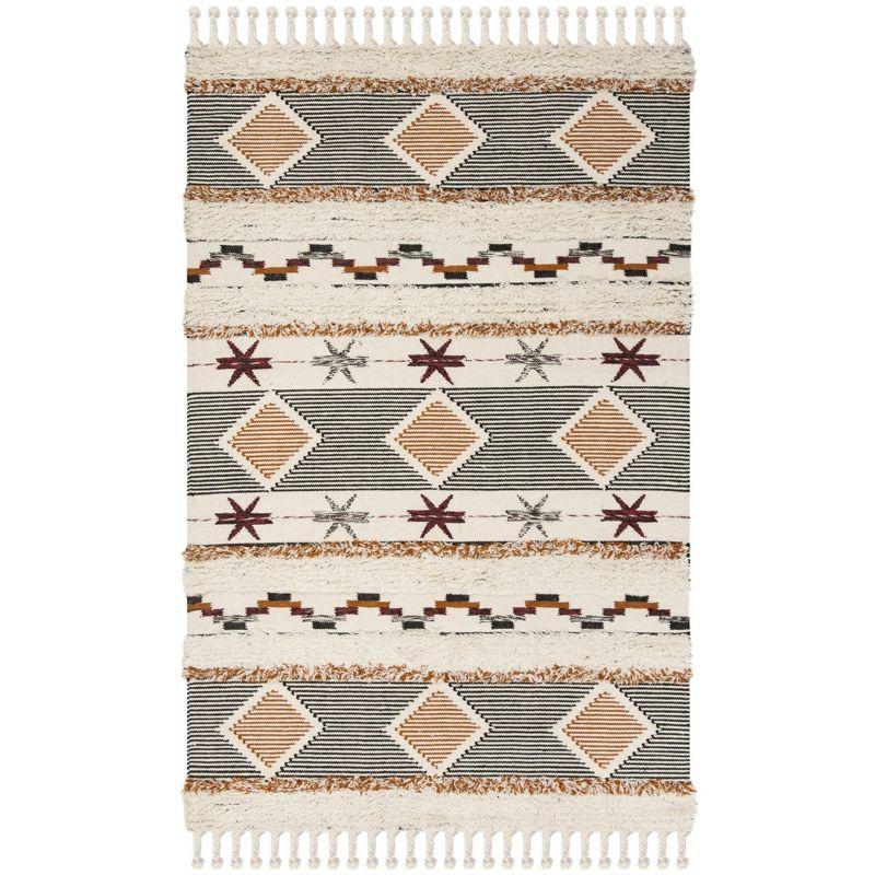 Kenya KNY904 Hand Knotted Area Rug - Ivory/Black-Orange - 6'x9' - Safavieh