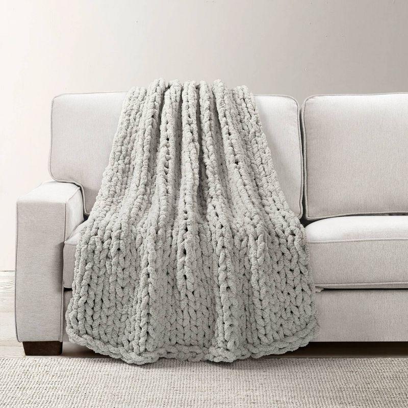 Light Gray Chunky Knitted Hygge Throw Blanket 18" x 13"