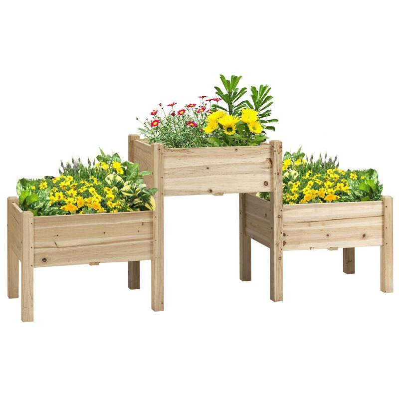 Natural Fir 3-Tier Raised Garden Bed with Planter Boxes