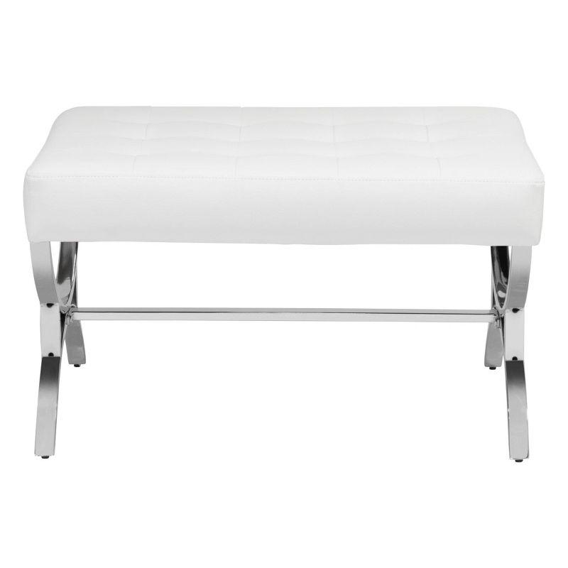 studio designs Newel Modern Square Ottoman Blended Leather and Chrome Metal Frame Chrome/Black: 18" High, Rectangular, Steel Base