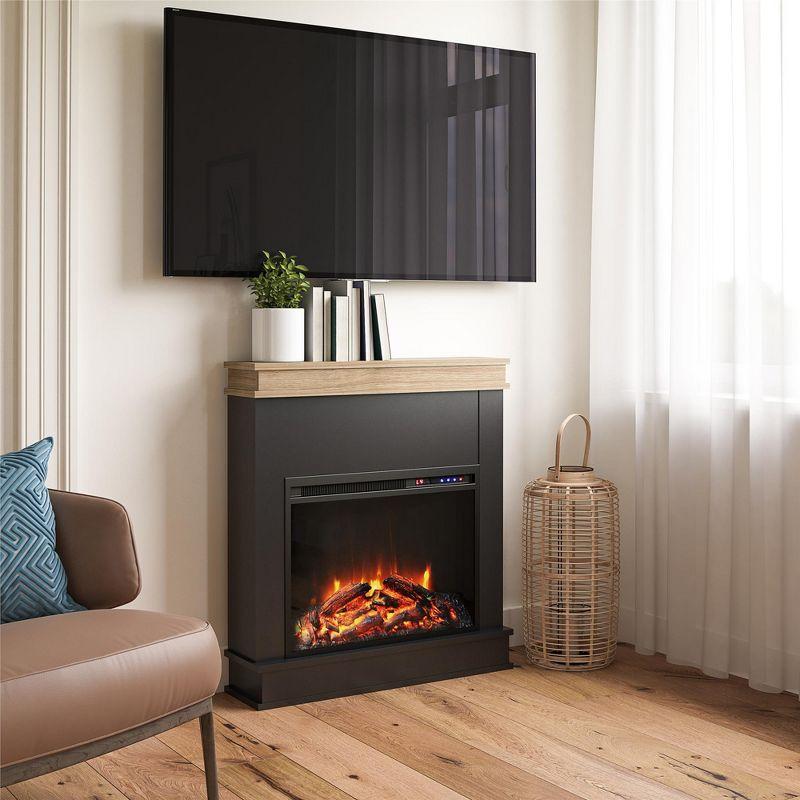 Mateo Black Electric Fireplace with Natural Wood Mantel