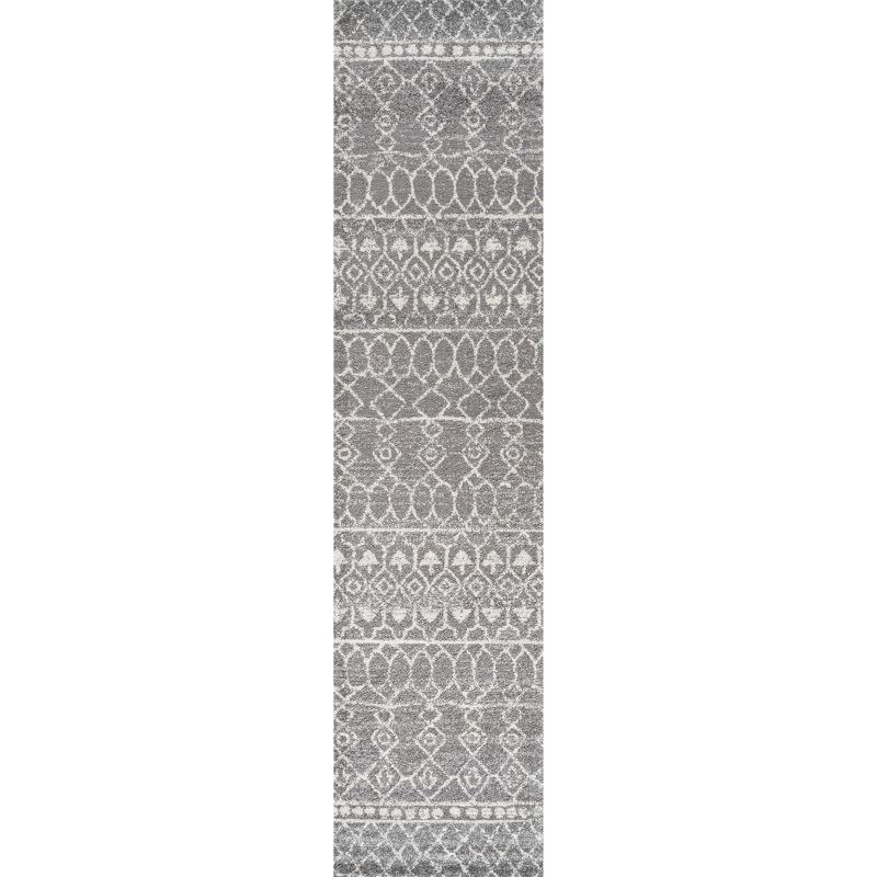 Modern Vintage Moroccan Tribal Rug in Gray and Ivory - Easy Care Synthetic