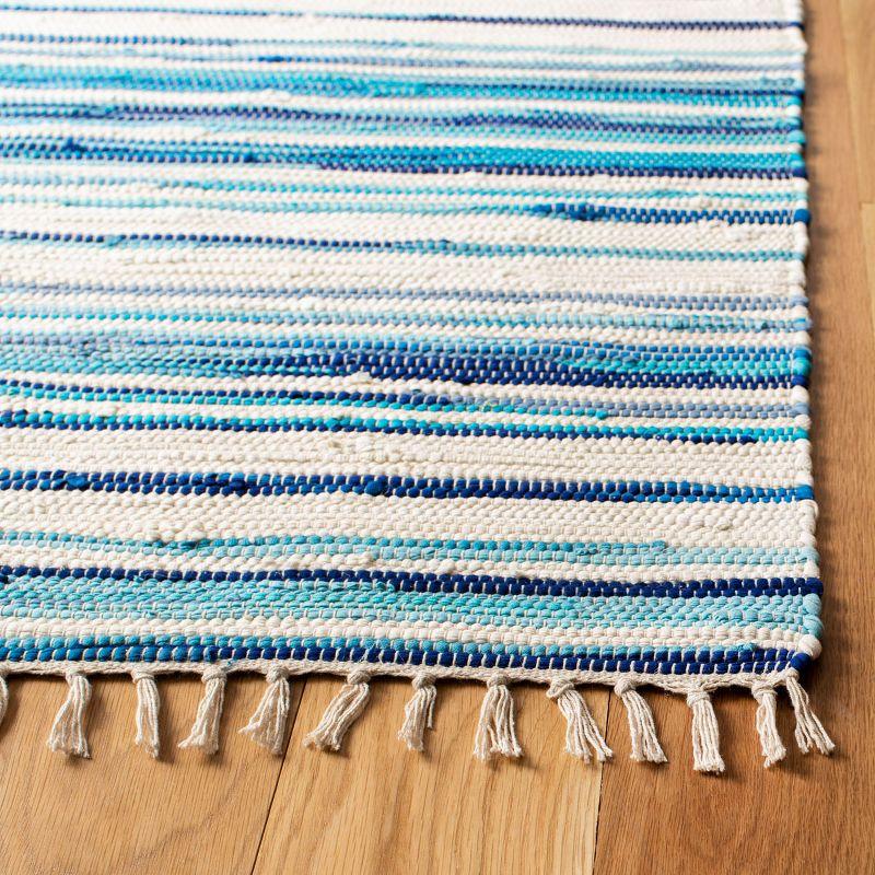 Rag Rug RAR126 Hand Woven Indoor Area Rug - 5'x8' - Ivory/Blue - Safavieh