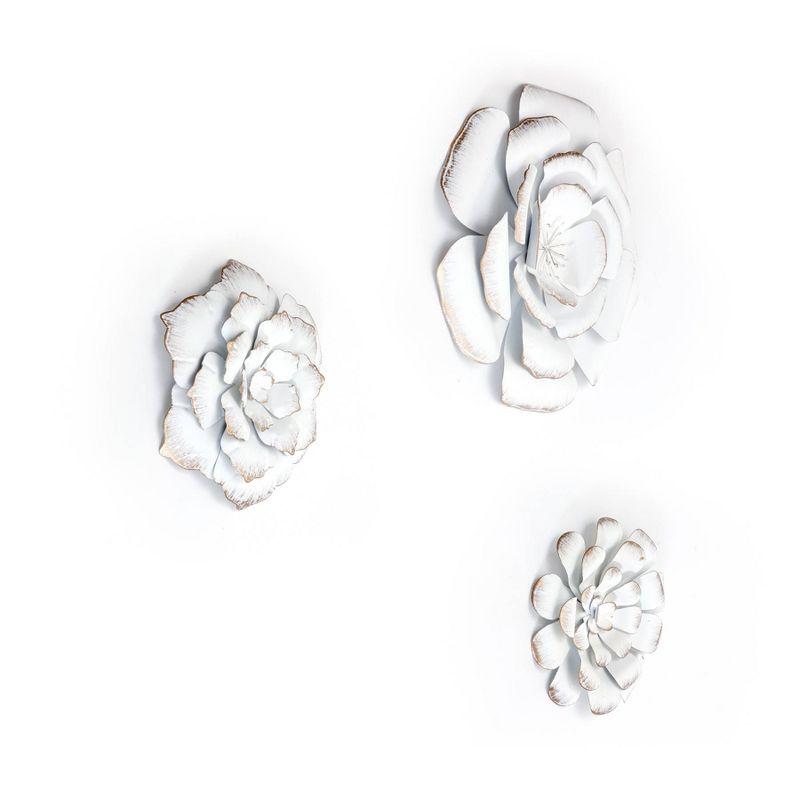 Brewster (Set of 3) Lani White Flowers Metal Wall Arts: Iron Sculptures, Modern Decor, Nature Inspired