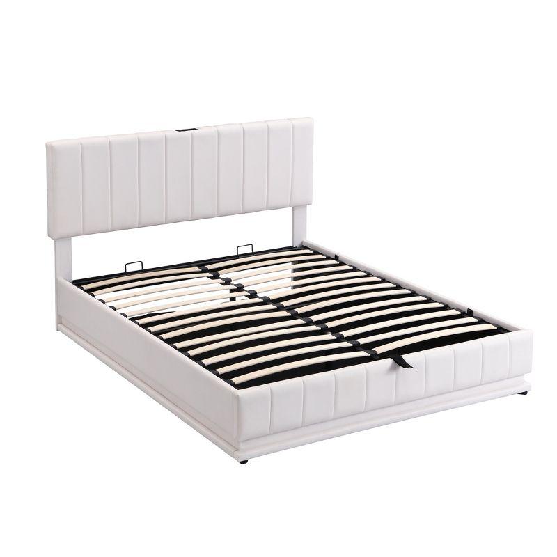 Full/Queen Size Lift Up Storage Bed With Storage Space&16-Color LED Light, Modern Platform Bed Frame With Sockets And USB Ports