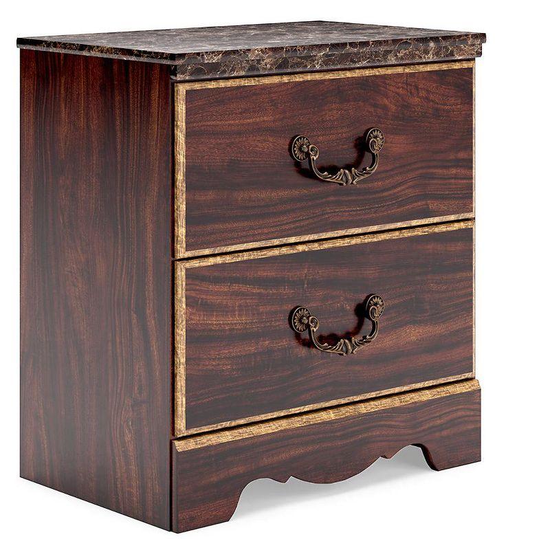 Dark Brown Traditional 2-Drawer Nightstand with USB Port