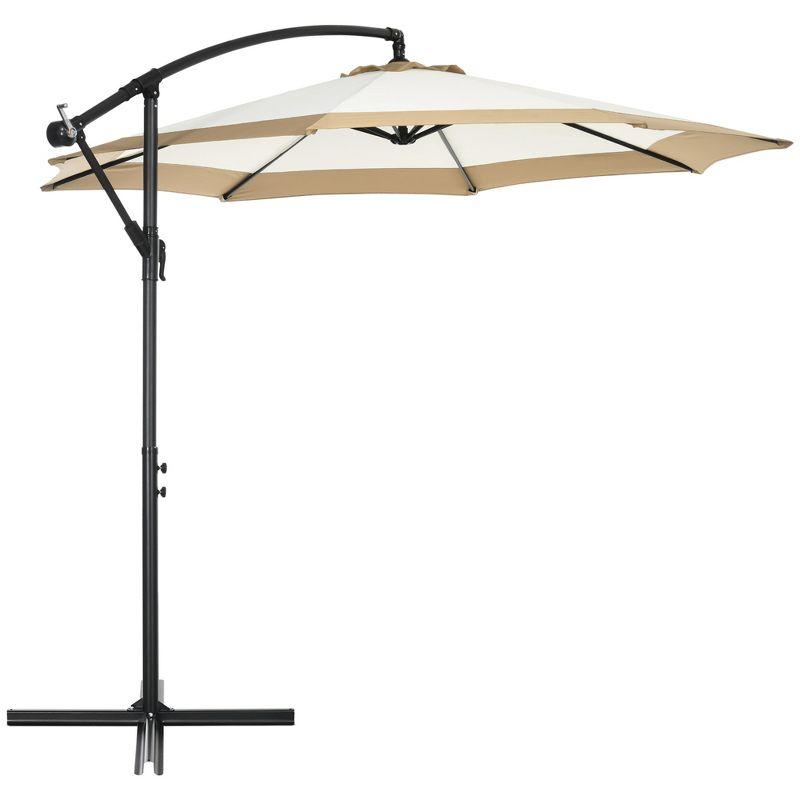 Outsunny 10' Patio Umbrella, Hanging Offset Outdoor Umbrella Cantilever Includes Crank and Cross Base, Fade Resistant for Yard, Garden, Pool