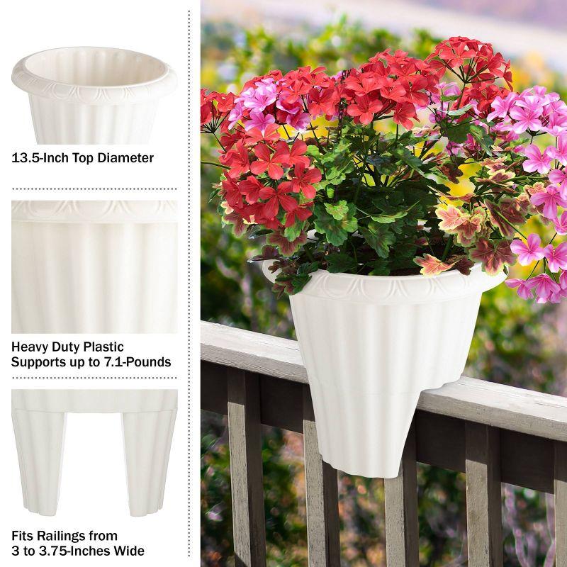 Pure Garden Railing Planter Flower Box: No Assembly, Fits 3-3.75" Railings, Lightweight Plastic