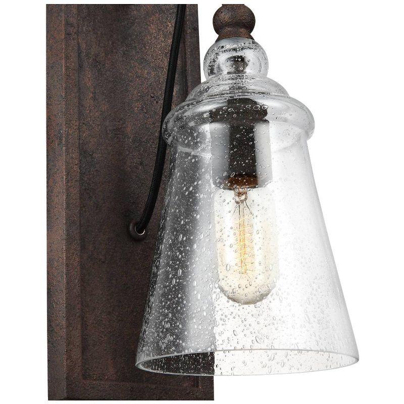 Dark Weathered Iron Dimmable Industrial Wall Sconce with Clear Seeded Glass Shade