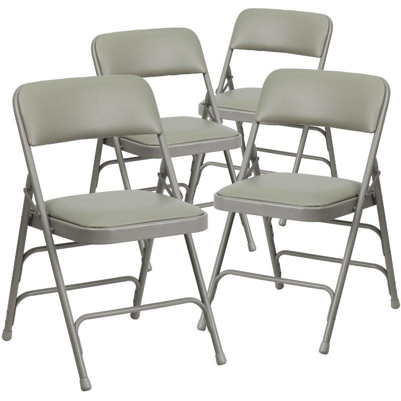 Flash Furniture 4 Pack HERCULES Series Curved Triple Braced & Double Hinged Gray Vinyl Metal Folding Chair