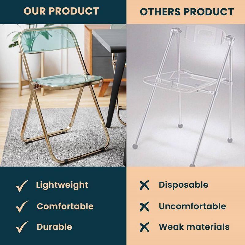 LeisureMod Lawrence Acrylic Folding Chair Stackable Dining Side Chair Chrome Frame Accent Chair (Set of 2)