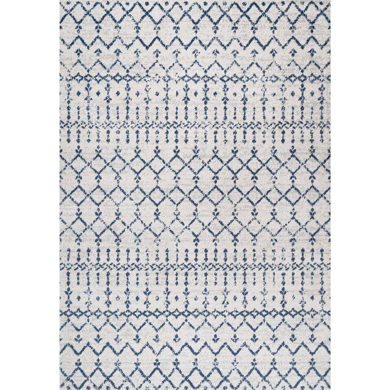 4'x 6' Morrocan Hype Boho Vintage Diamond Area Rug, Cream/Navy - JONATHAN Y
