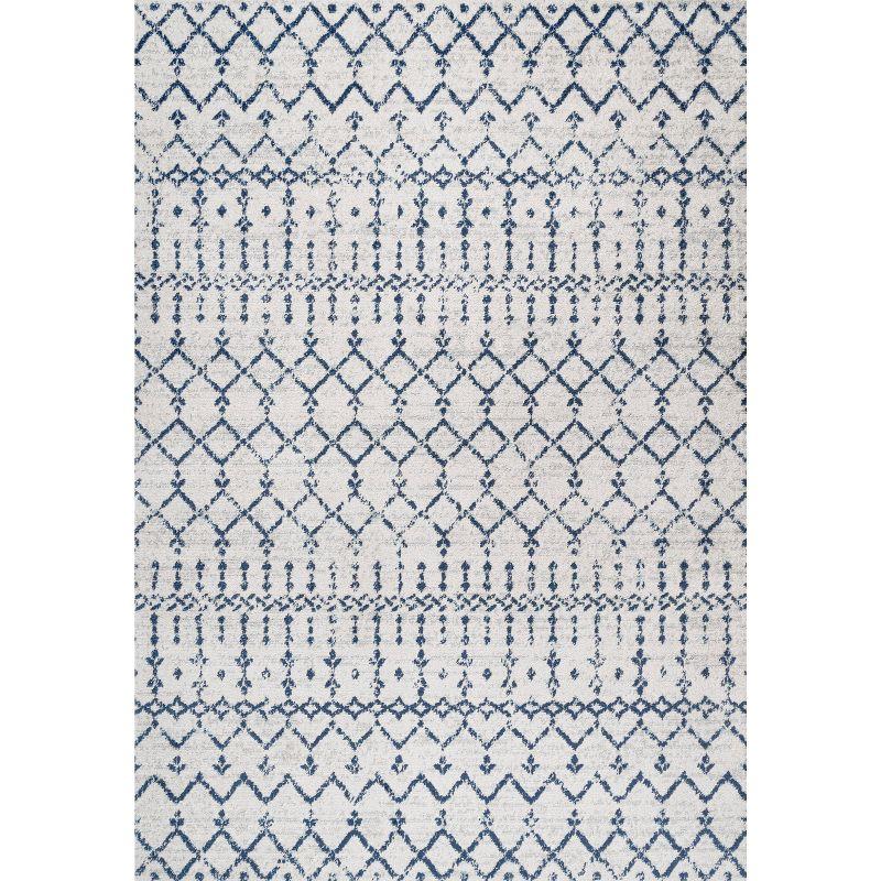 Ivory Navy Moroccan Trellis 5' x 8' Washable Synthetic Rug