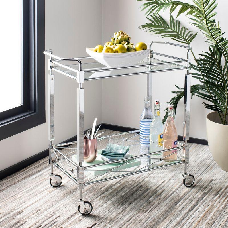 Chrome Glass 32" Transitional Rectangular Bar Cart with Storage