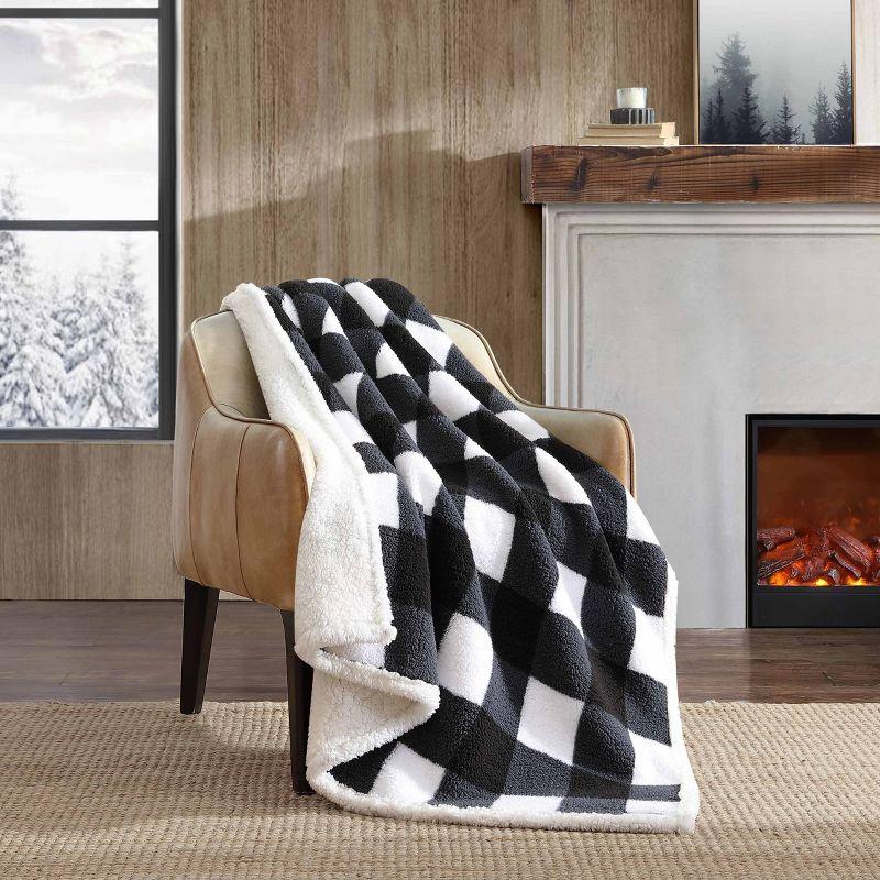 50"x60" Cabin Plaid Reversible Throw Blanket White/Black - Eddie Bauer: Soft Fleece, Travel-Friendly, Machine Washable