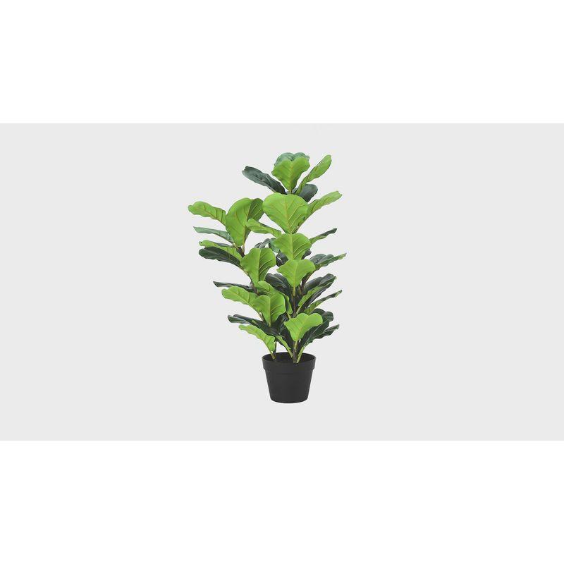 Monarch Specialties Artificial Plant 32 inch Tall Fiddle Tree Indoor Faux Fake Floor Greenery Potted Real Touch Decorative Green Leaves Black Pot