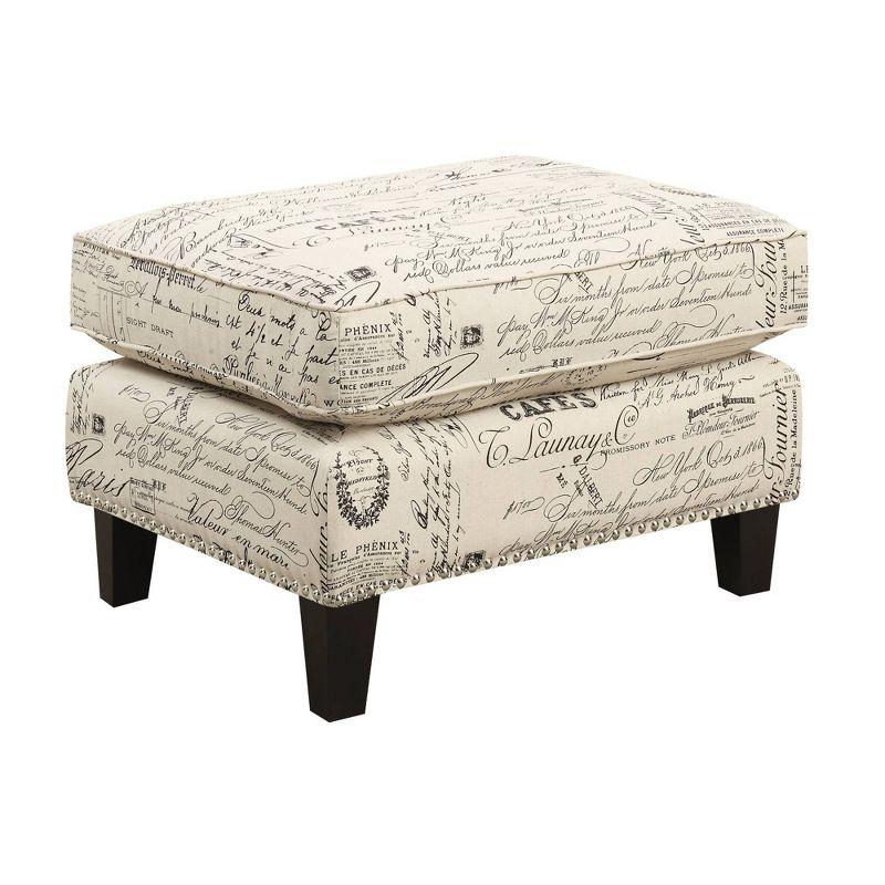 Emery Ottoman French Script - Picket House Furnishings: Contemporary Nailhead Trim, Polyester Upholstery, Plywood Frame
