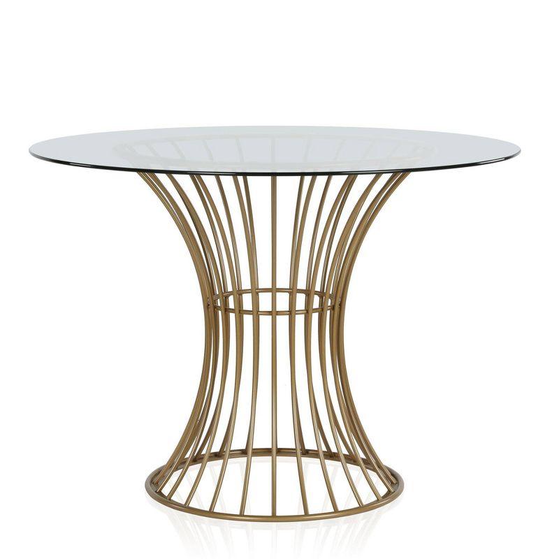 Westwood 33'' Brass Hourglass Base Round Glass Dining Table