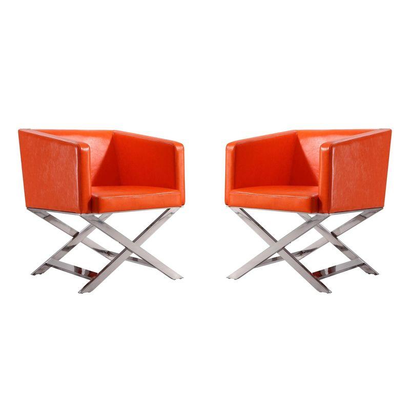 Set of 2 Hollywood Faux Leather Lounge Accent Chairs Orange - Manhattan Comfort: Chrome-Finished Metal, No Assembly Required