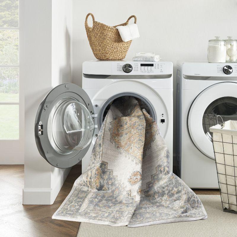 Nourison Astra Machine Washable Vintage Persian Indoor Bathroom, Kitchen Runner Rug Grey/Gold 2'2" x 12'