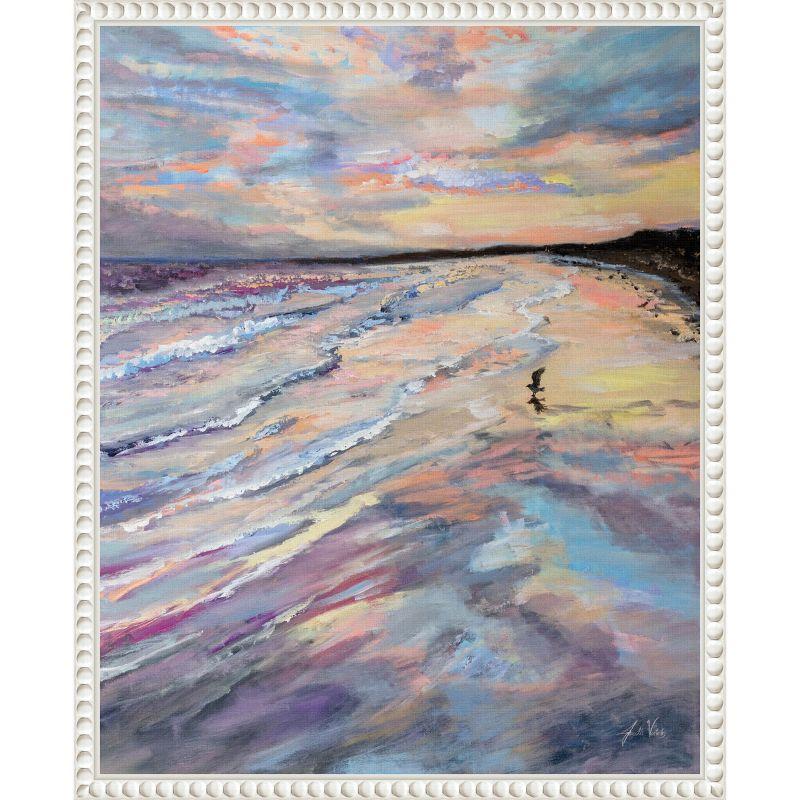 Impressionist Coastal Sunset Canvas with Beaded White Frame