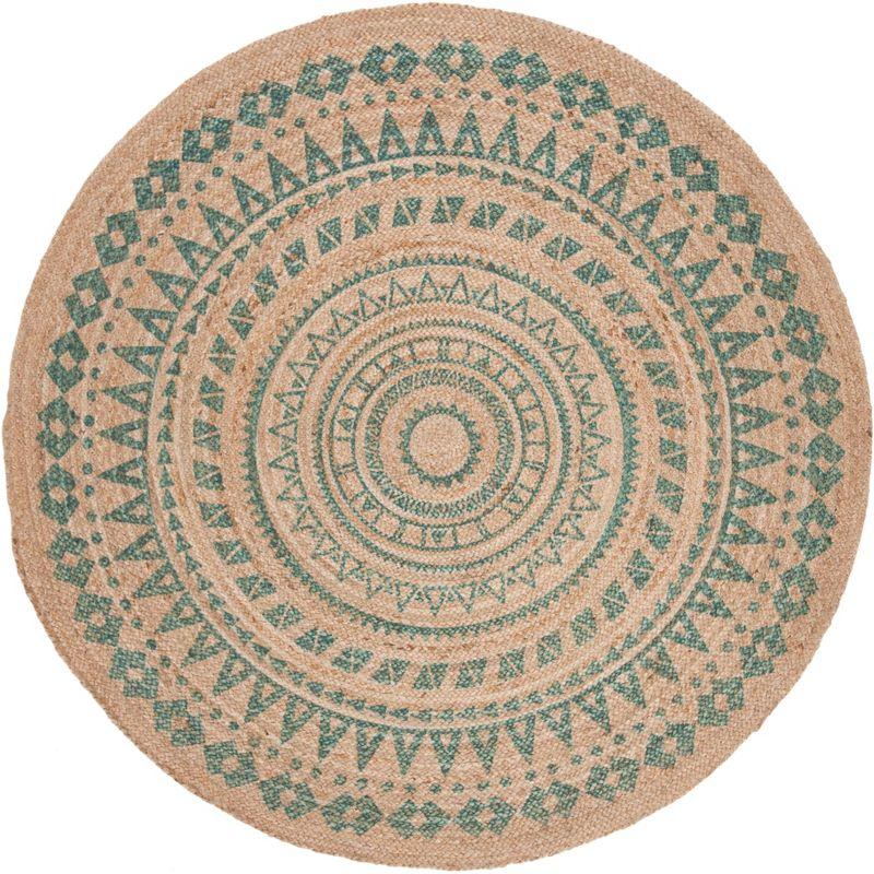 Natural Fiber NF802 Hand Woven Indoor Area Rug - Aqua/Natural - 6' Round - Safavieh