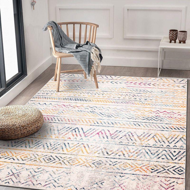 World Rug Gallery Geometric Distressed Bohemian Multicolored 5'x7' Area Rug