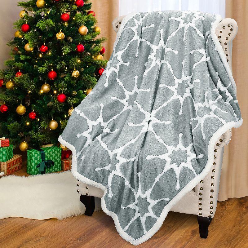 Catalonia Grey and White Sherpa Fleece Throw Blanket, 50x60 inches