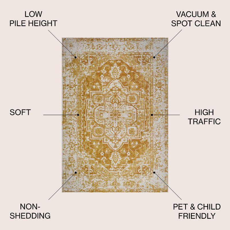 Ivory and Orange Bohemian Medallion 4'x6' Synthetic Area Rug