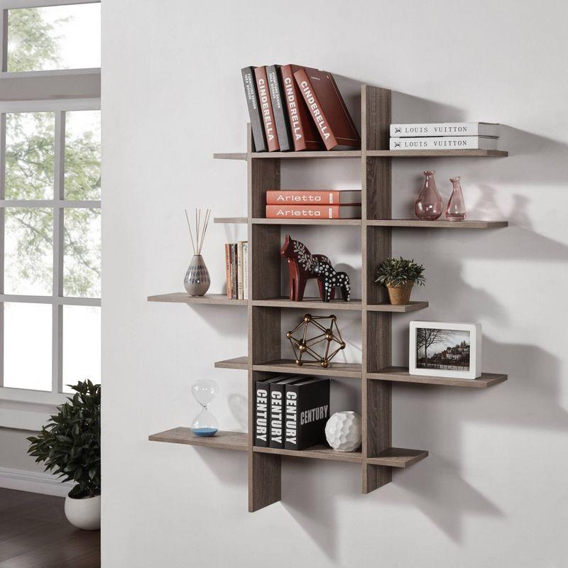 Danya B. 51" x 45" Five Level Asymmetric Shelf Brown: Modular Laminated MDF, Wall Organizer with Mounting Hardware