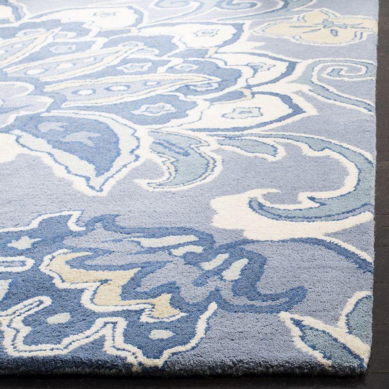 Blue Floral Hand-Tufted Wool and Viscose Area Rug