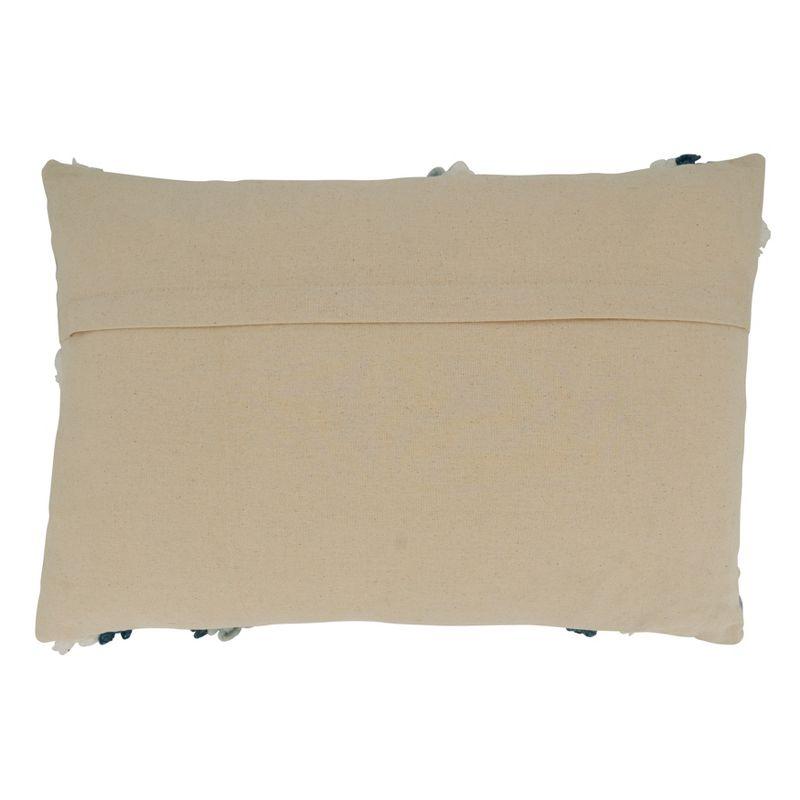 Blue and Beige Rectangular Embroidered Throw Pillow