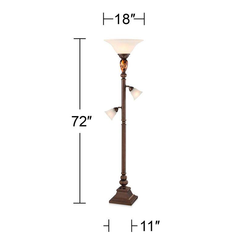 Kathy Ireland Mulholland Vintage Rustic Torchiere Floor Lamp with Side Lights 72" Tall Bronze Tortoise Shell Frosted Glass for Living Room Reading