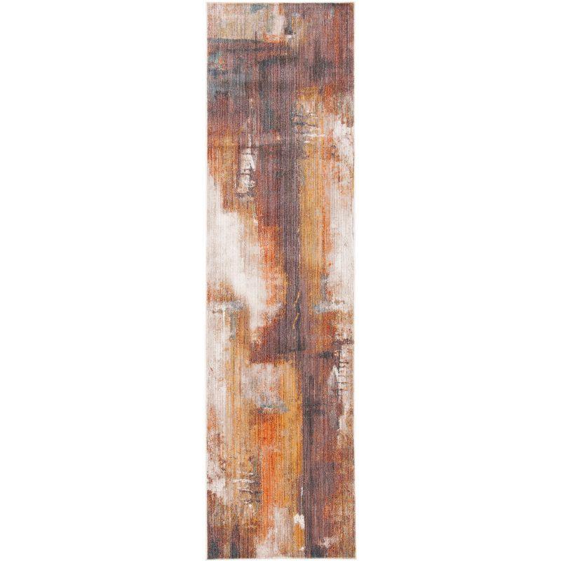 Rust and Gold Hand-Knotted Synthetic Runner Rug