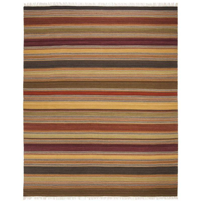 Southwestern Chic Red Stripe Handwoven Wool Square Rug