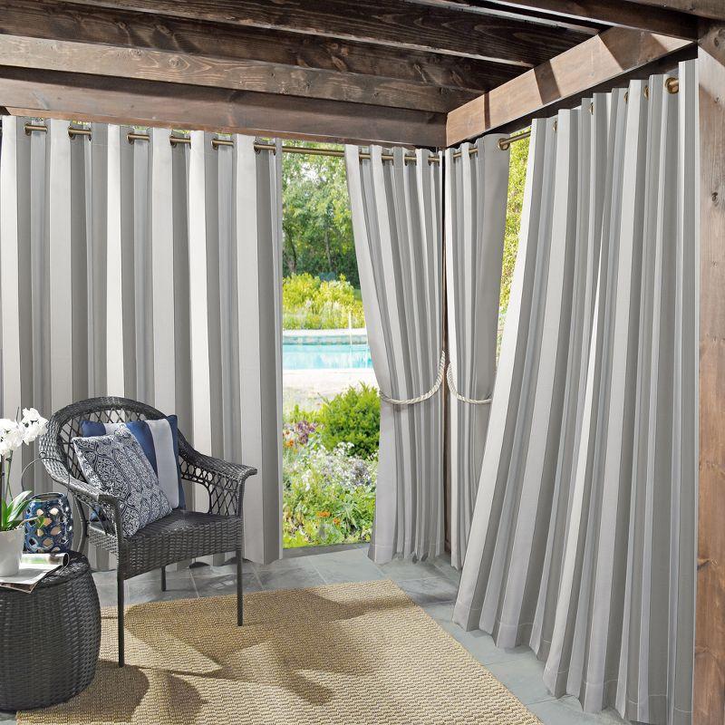 95"x54" Valencia Cabana Striped Indoor/Outdoor UV Protectant Grommet Top Room Darkening Curtain Panel Gray - Sun Zero