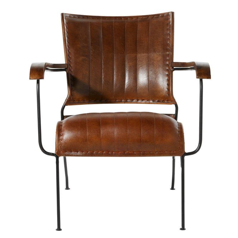 Vintage Cow Hide Leather and Iron Accent Chair Brown - Olivia & May: No Assembly, Metal Frame, Spot Clean