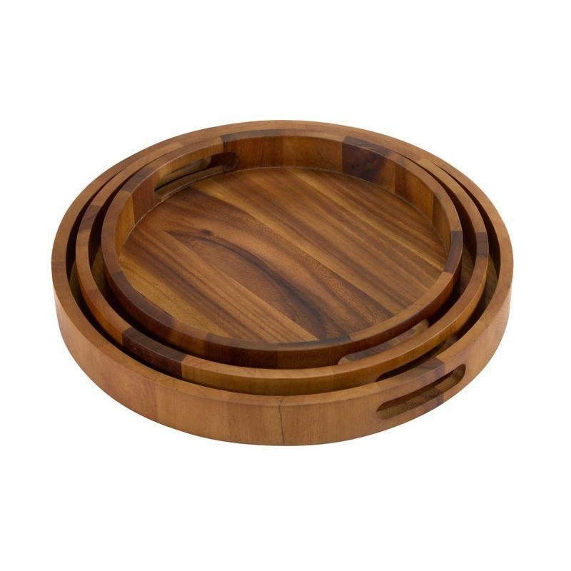 Kalmar Home Round Acacia Wood Serving Trays Set of 3