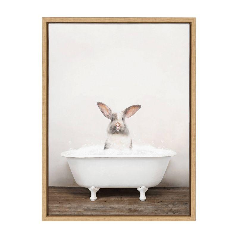 18" x 24" Sylvie Bunny in Rustic Bath Framed Canvas by Amy Peterson - Kate & Laurel All Things Decor