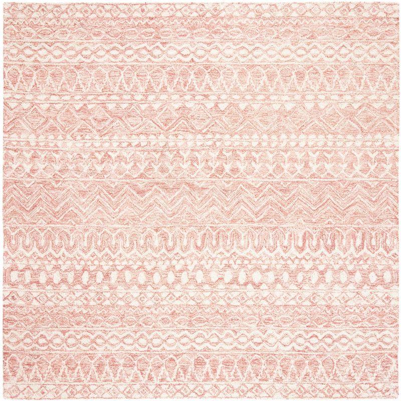 Hand-Tufted Round Pink/Ivory Wool 59" Rug with Non-Slip Feature