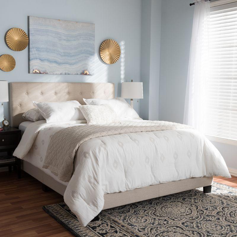 Queen Cassandra Modern and Contemporary Fabric Upholstered Bed Light Beige - Baxton Studio: Elegant Rubberwood & MDF Frame, Polyester Fill